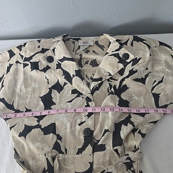 Wild Dress Black Beige Floral Front Button Midi Dress Size‎ 9/10 Medium Retro - Picture 3 of 9